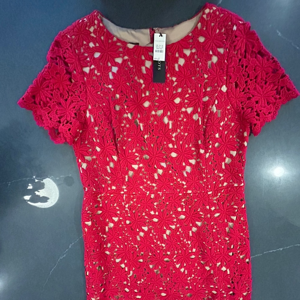 NWT Talbots Red Crochet Dress Size 8 - Sheath Dress - Knee Length